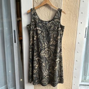Athleta Built-In Bra Sleeveless Mini Dress Black/Brown Paisley Swirl Size XL